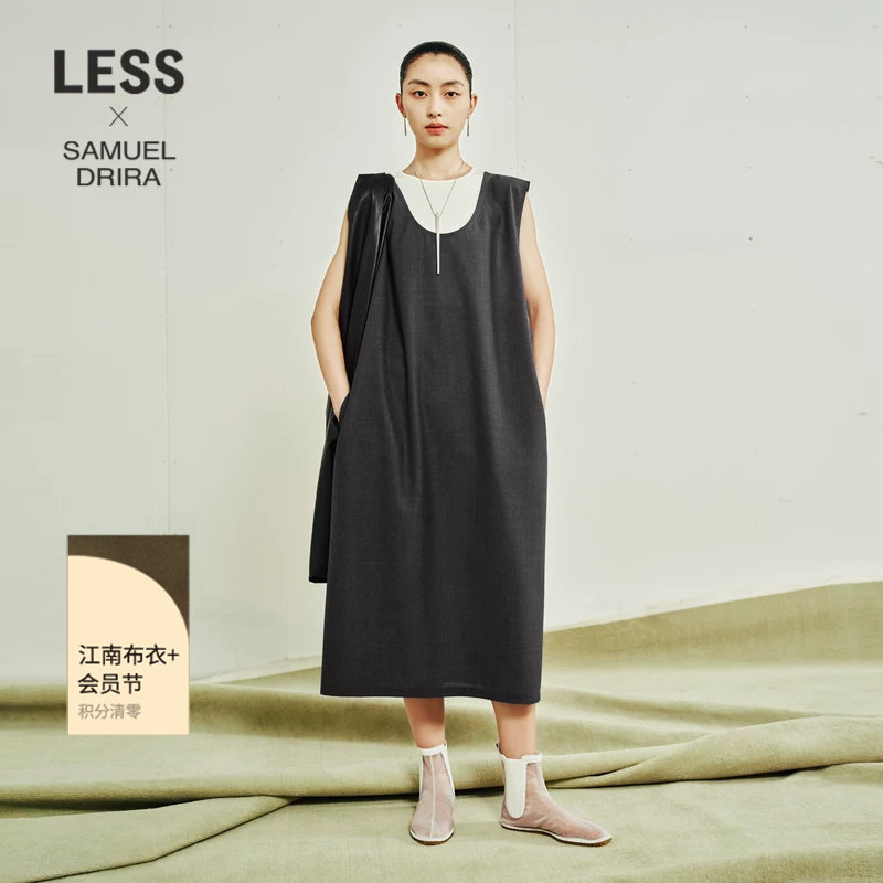 【LESSxSamuel】春夏宽松无袖连衣裙套头U型领气质长裙2