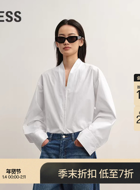 【商场同款】LESS2025秋新款通勤宽松简约无领白衬衫女2P8216730