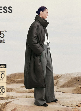 【白鹅绒】LESS冬气质围裹立领桑蚕丝混纺长款羽绒服2PBC17470