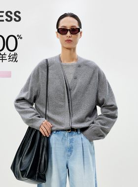 【0压系列】LESS春简约针织开衫山羊绒不规则V领毛衫女2P1310870