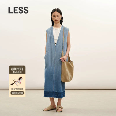 LESSV领无袖口袋牛仔连衣裙