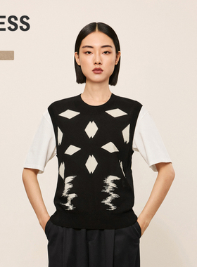 【精工系列】LESS假两件针织拼接上衣女宽松短袖T恤女2N7310840