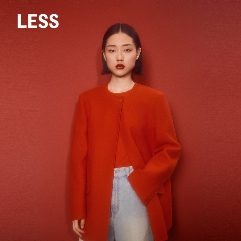 LESS冬季拜年装红色圆领A版廓形垫肩气质羊毛毛呢外套女2OB8