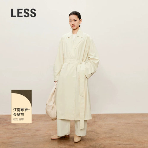 LESS春秋长款风衣女米色休闲宽松廓形气质通勤过膝外套2O8910630