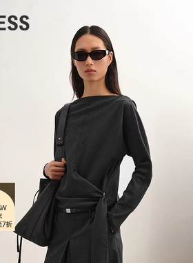 【商场同款】LESS2025冬新款一字领设计感不规则衬衫女2PA215290