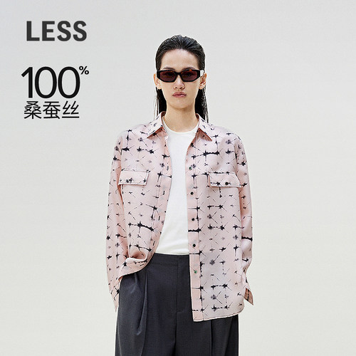 LESS扎染方格桑蚕真丝女士衬衣