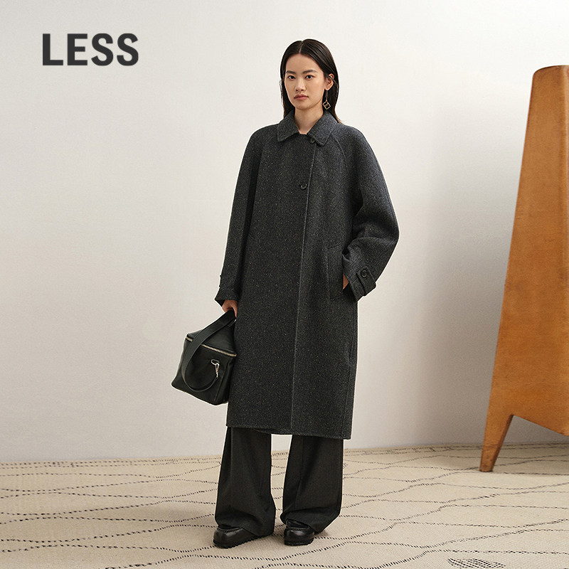 【商场同款】LESS2025年冬新款复古翻领长款双面呢大衣2P0
