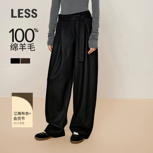 LESS冬季绵羊毛呢裤女高腰通勤宽松直筒显瘦休闲裤子2OAE10380
