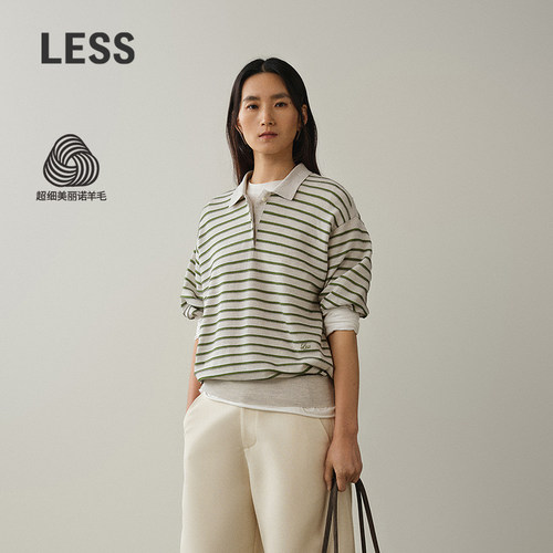 LESS美丽诺套头条纹针织衫