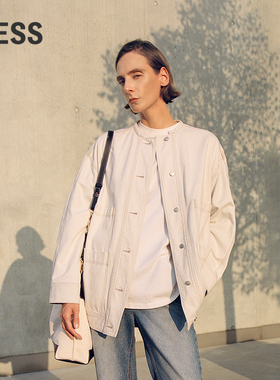 LESS春宽松OVERSIZE圆领白色外套工装牛仔夹克女2P2611650