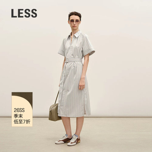 LESS全棉条纹插肩袖短袖连衣裙