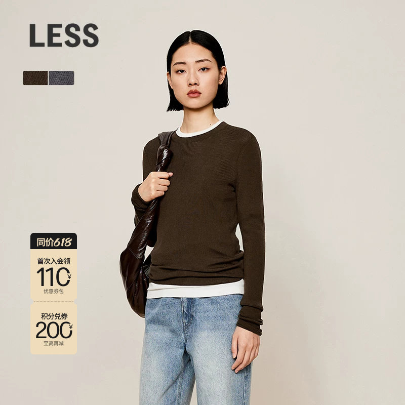 LESS冬轻薄打底毛衫女时尚舒适修身套头薄款长袖针织衫2O031