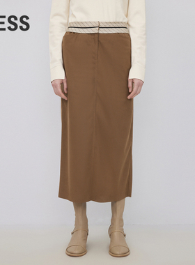 LESS春秋仿麂皮半身裙女复古中长款高腰休闲直筒腰裙2N9D10120