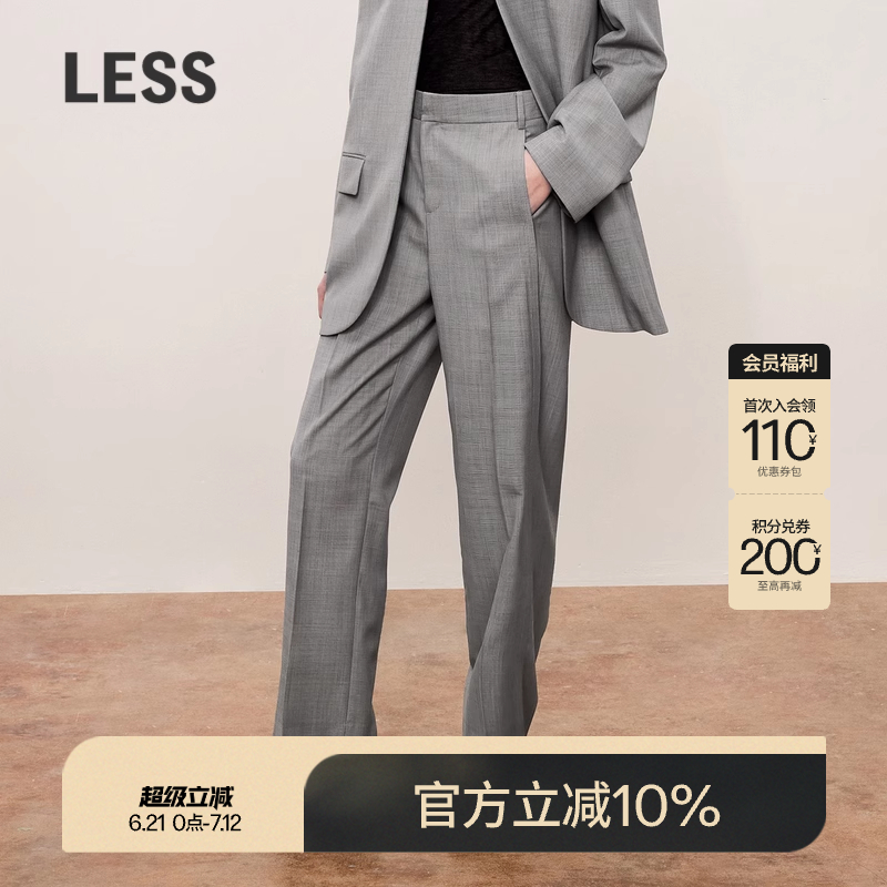 LESS春秋通勤直筒西装裤女灰直筒绵羊毛薄花呢休闲裤子2O8E1
