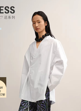 【商场同款/XUN系列】LESS2025年秋新款休闲V领纯色衬衫2P8214470