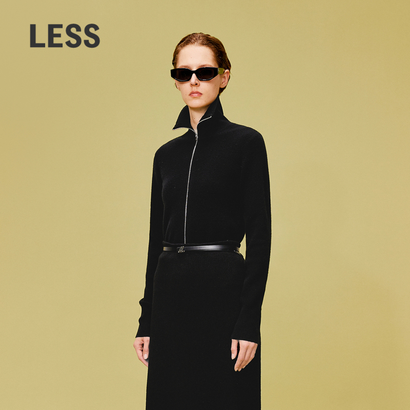 LESS春绵羊毛休闲纯色极简通勤修身针织拉链针织衫女2O2311870