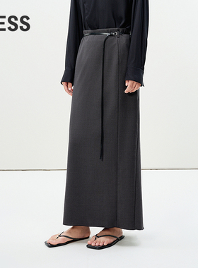 LESS春通勤职场利落腰裙绵羊毛优雅气场直筒高腰半裙2P2D20960