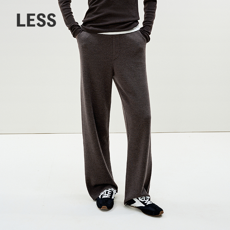 LESS新款绵羊毛宽松直筒针织裤女