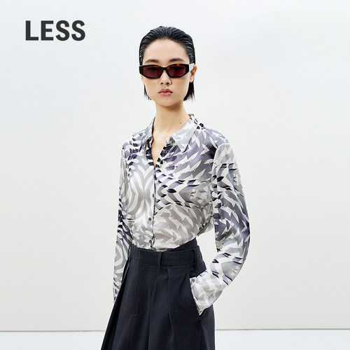LESS桑蚕真丝长袖印花衬衫女