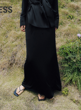 LESS夏优雅气质简约腰裙舒适桑蚕丝垂感长款半身裙子2P4D10200