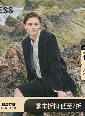 【商场同款】LESS2025年冬新款中长款无领长袖呢大衣2P0816520