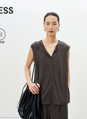 【0压系列】LESS夏接触凉感T恤女简约垂感V领无袖上衣2P5112290