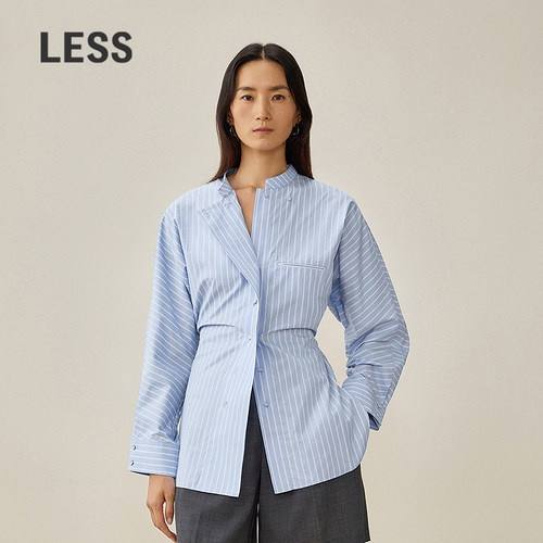LESS全棉条纹中式小立领衬衫