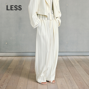 直筒条纹休闲裤 时尚 LESS春前片压褶长裤 女2P2E14190 精工系列