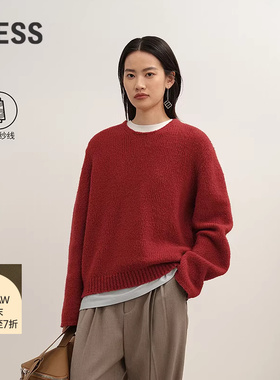 【商场同款】LESS2025冬新款圆领红色毛衣女套头针织衫2P0316410