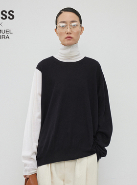 【LESSxSamuel】秋冬设计拼接高领毛衣女休闲简约针织衫2NB311560