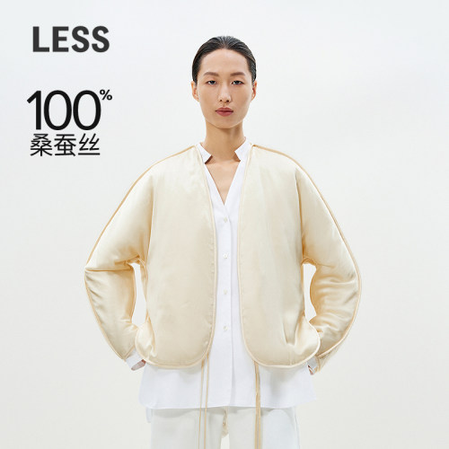 LESS新款桑蚕真丝轻薄短款棉服女