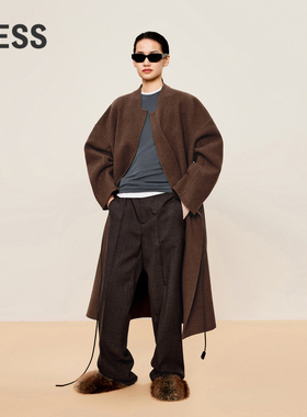 【0压系列】LESS冬意大利绵羊毛呢大衣无领廓形长款外套2O0822820