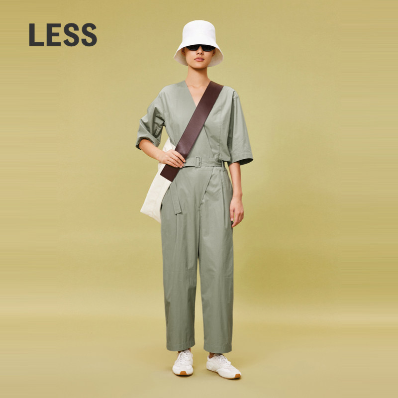 LESS长绒棉解构工装风短袖连体衣休闲通勤阔腿连体长裤2O5F1