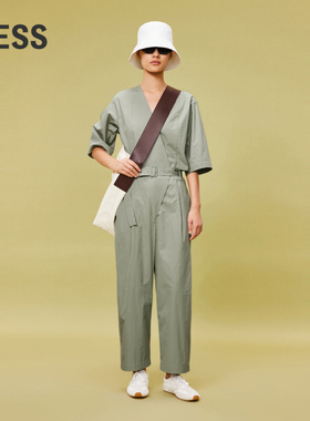 LESS长绒棉解构工装风短袖连体衣休闲通勤阔腿连体长裤2O5F11670