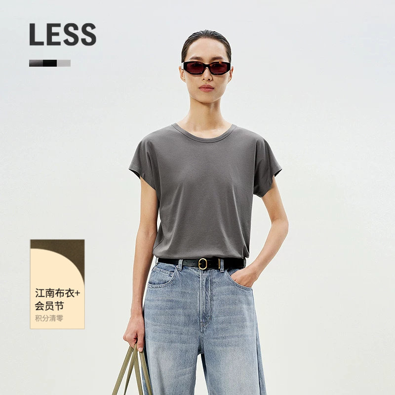 LESS夏简约丝棉质圆领短款气质通勤上衣休闲短袖T恤女2P411