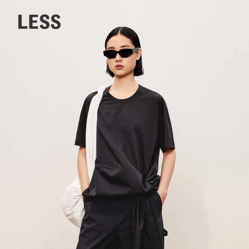 LESS不对称圆领T恤全棉通勤图片
