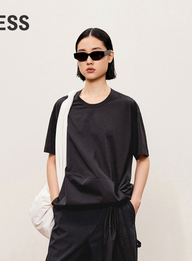 LESS不对称设计感圆领T恤女夏季宽松全棉通勤短袖上衣2O9111110