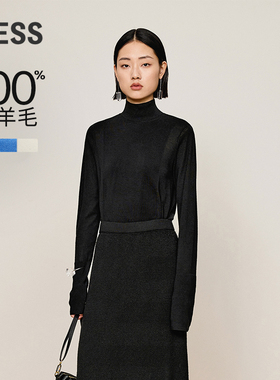 LESS秋冬羊毛高领针织衫女拼接设计感打底套头内搭上衣2O9310330