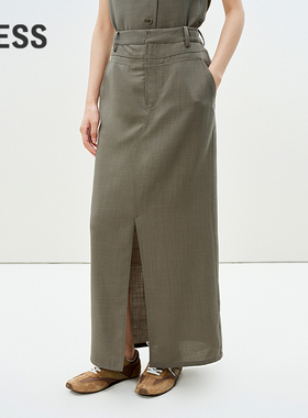 LESS夏意大利进口绵羊毛长款直筒裙开叉气质半身裙2P5D10470