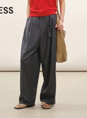 【商场同款】LESS2026年春新款休闲通勤绵羊毛阔腿长裤2Q1E14020