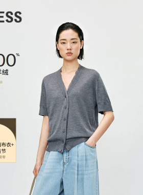 【0压系列】LESS薄款山羊绒针织衫女短袖V领开襟羊绒衫2P4311610
