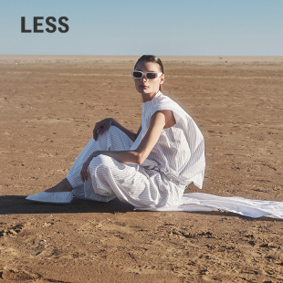 LESS条纹花苞裤 子女2P4E12440 女通勤设计感抽绳荷叶边直筒休闲裤