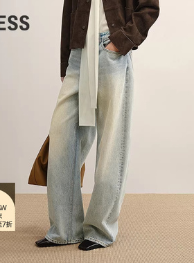 【商场同款】LESS2025年秋季新款休闲通勤香蕉牛仔长裤2P8E18120