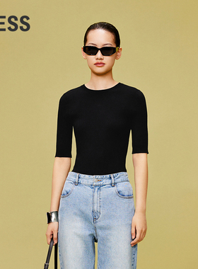 LESS春棉质修身塑性线条感基础内搭气质短袖针织衫2O3311710