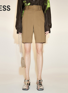 LESS春秋裤子女休闲简约缎面高腰基础卡其色直筒中裤2N7E14340