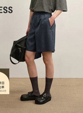 LESS秋通勤日常绵羊毛直筒抽绳休闲短裤女士2P9E1592H