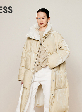 LESS冬时髦造型感羽绒衣围裹立领长款双面穿丝绒羽绒服2OAC10980