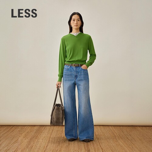LESS进口全棉喇叭牛仔拖地裤