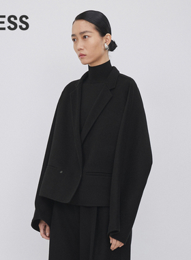 LESS秋冬绵羊毛外套女短款西装式领呢大衣2NB712850