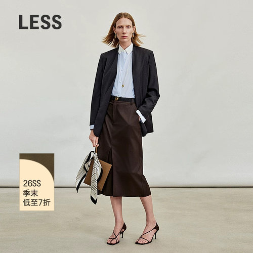 LESS通勤职场直筒开衩半身裙